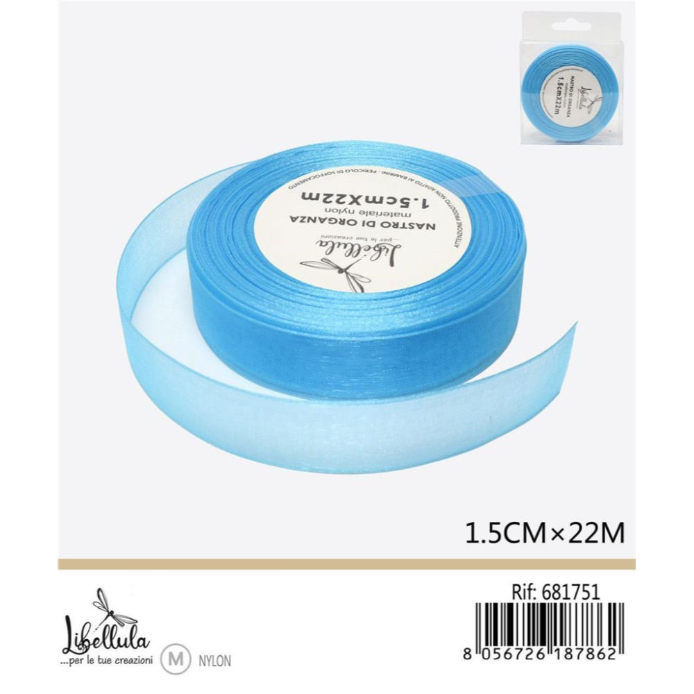 NASTRO DI ORGANZA - CELESTE - 1,5CM x 22MGev