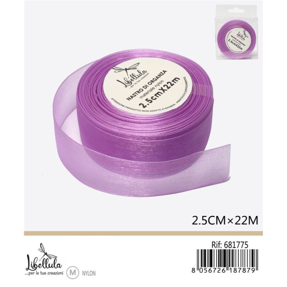 NASTRO DI ORGANZA - VIOLA - 2,5CM x 22MGev