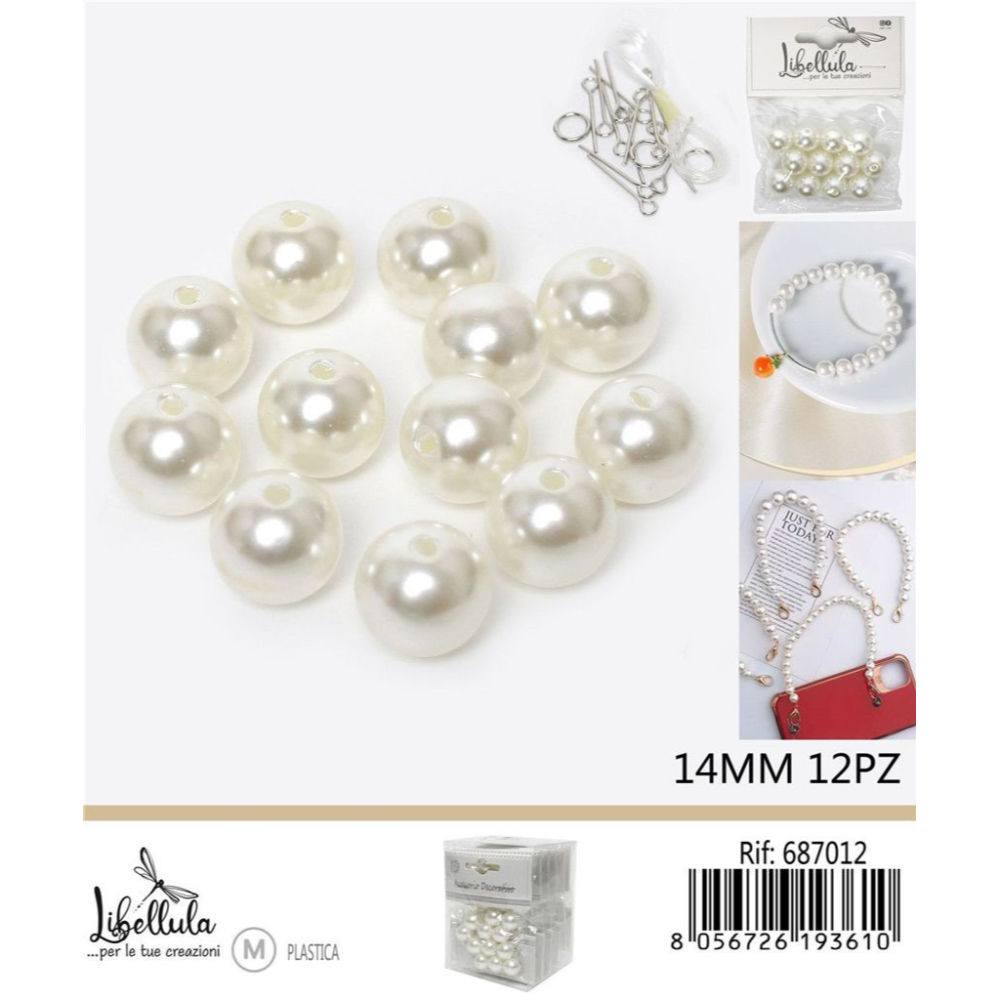 PERLINE IN PVC CON FORO - BIANCO 14MM - 12PZGev