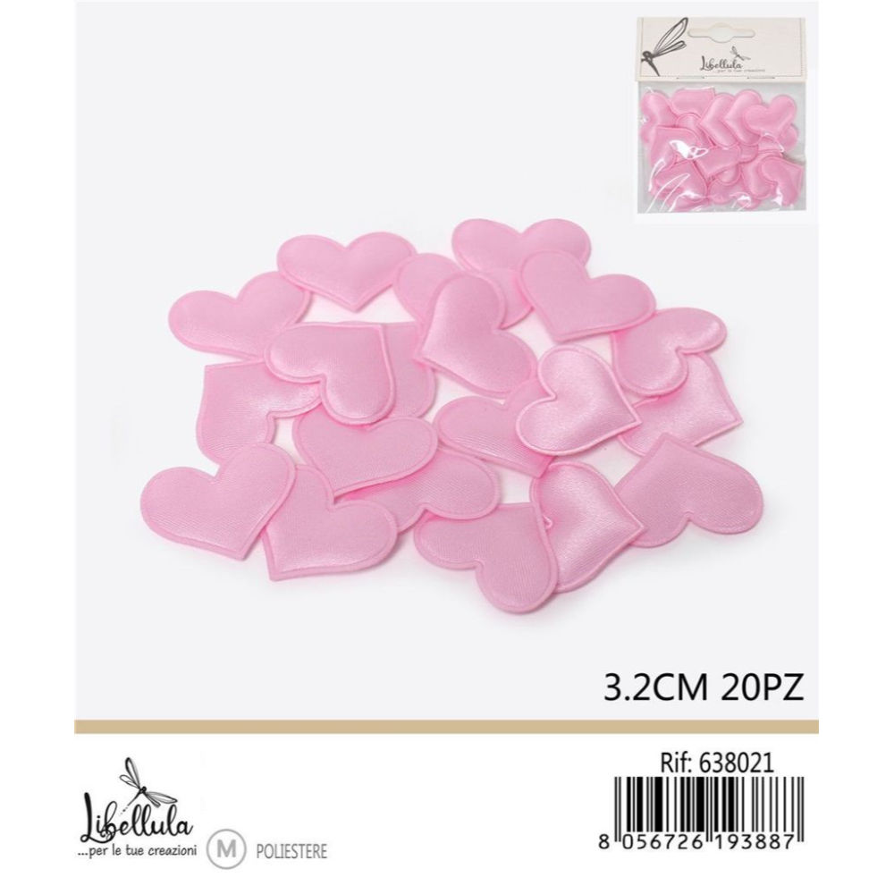 CUORI DECORATIVI IN TESSUTO - ROSA 3,2CM - 20PZGev