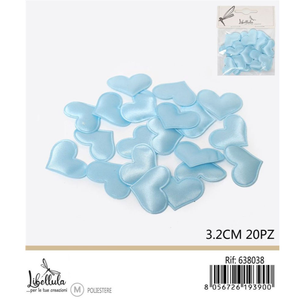 CUORI DECORATIVI IN TESSUTO - AZZURRO 3,2CM - 20PZGev