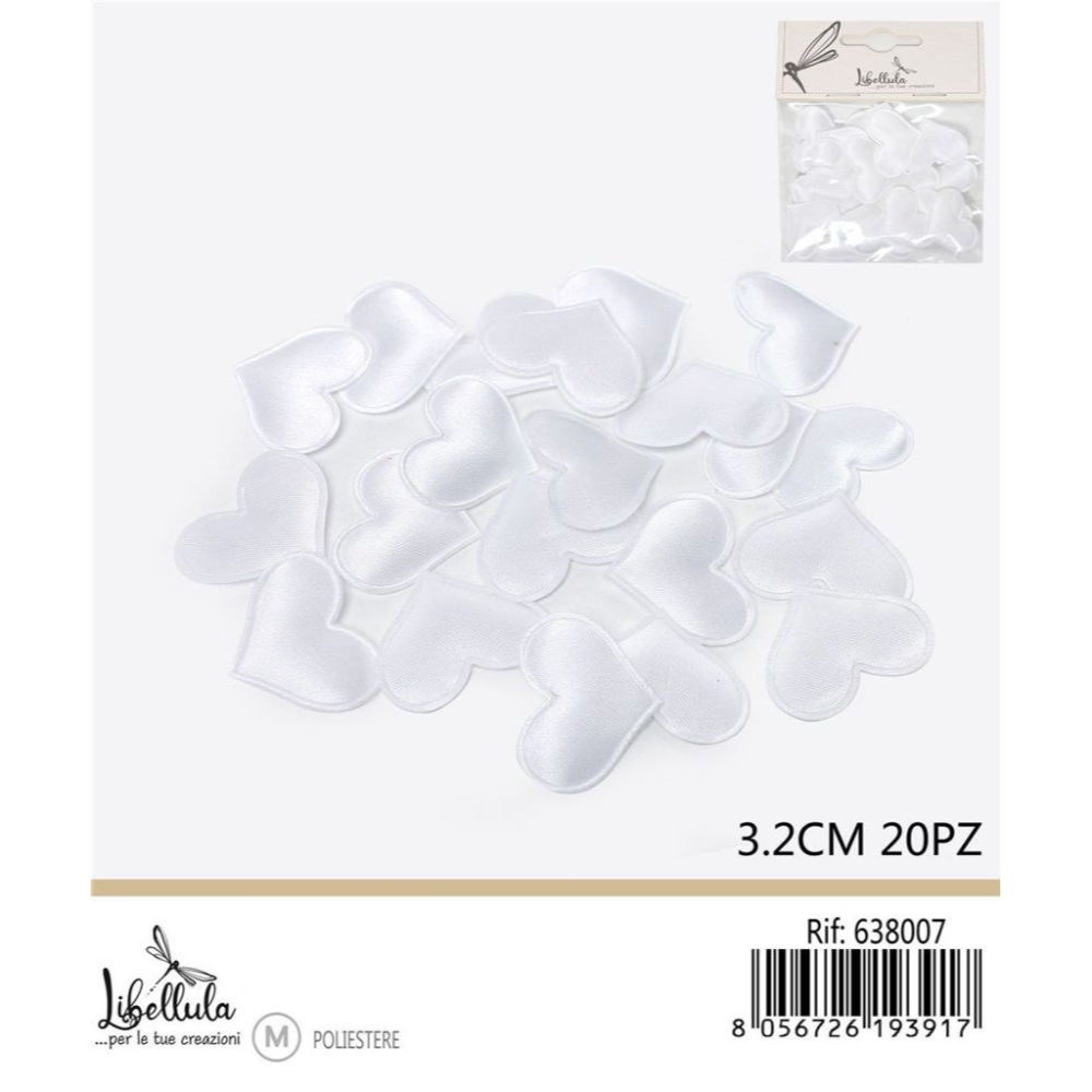CUORI DECORATIVI IN TESSUTO - BIANCO 3,2CM - 20PZGev