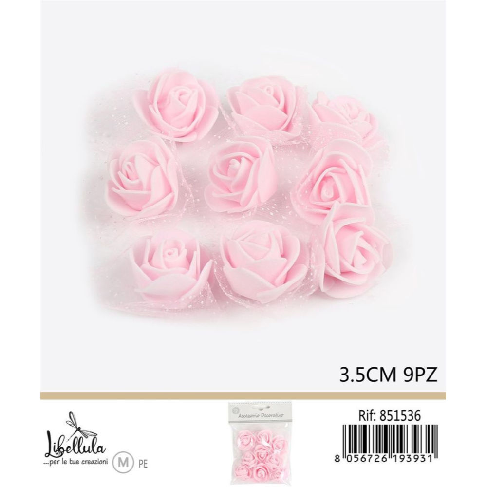 FIORI DECORATIVI CON VELO - ROSA 3,5CM - 9PZGev