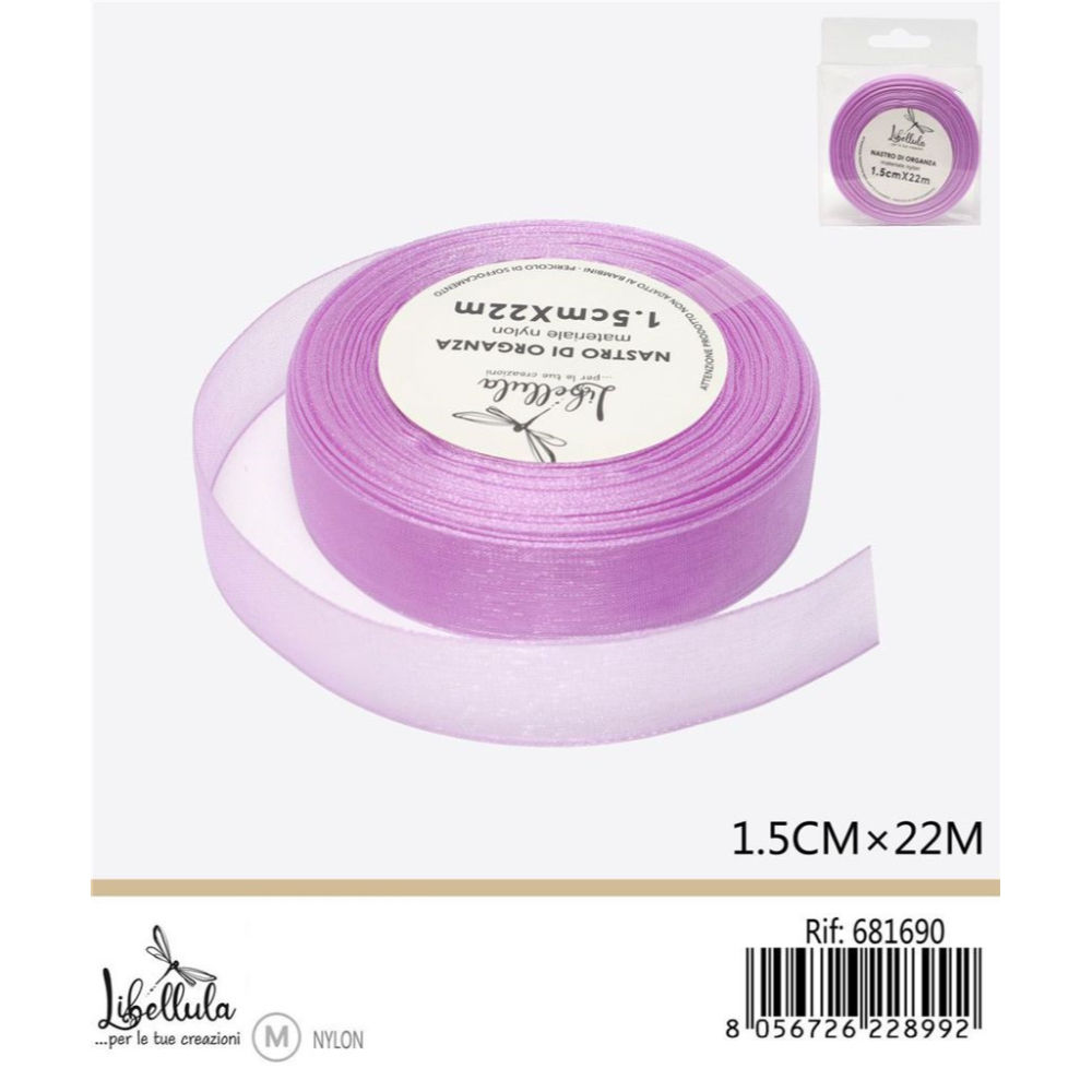 NASTRO DI ORGANZA - LILLA - 1,5CM x 22MGev