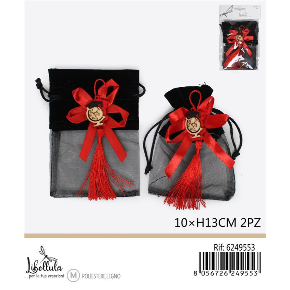 SACCHETTI LAUREA - NERO & ROSSO 10x13CM - 2PZGev