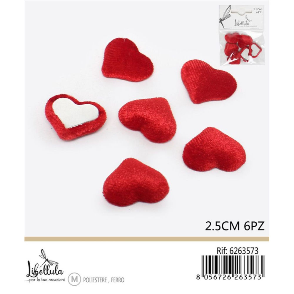 CUORI DECORATIVI IN FLANELLA - ROSSO 2,5CM - 6PZGev
