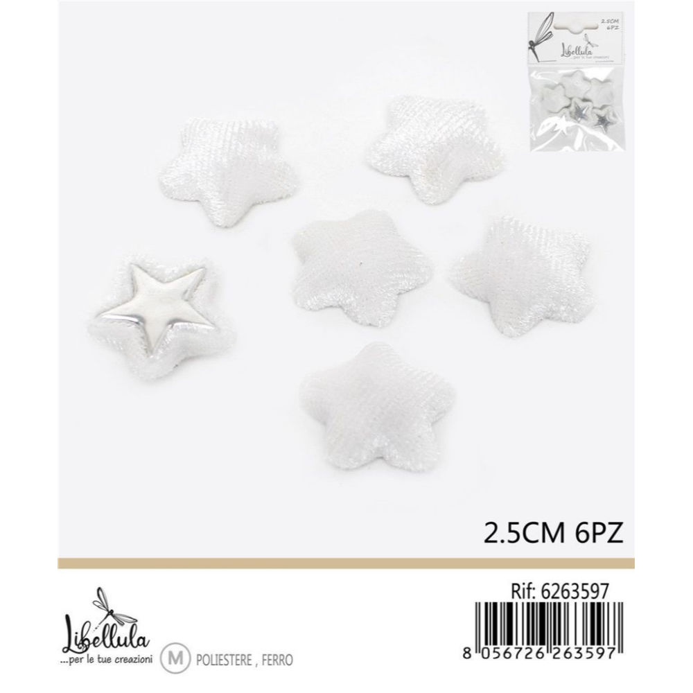 STELLE DECORATIVE IN FLANELLA - BIANCO 2,5CM - 6PZGev