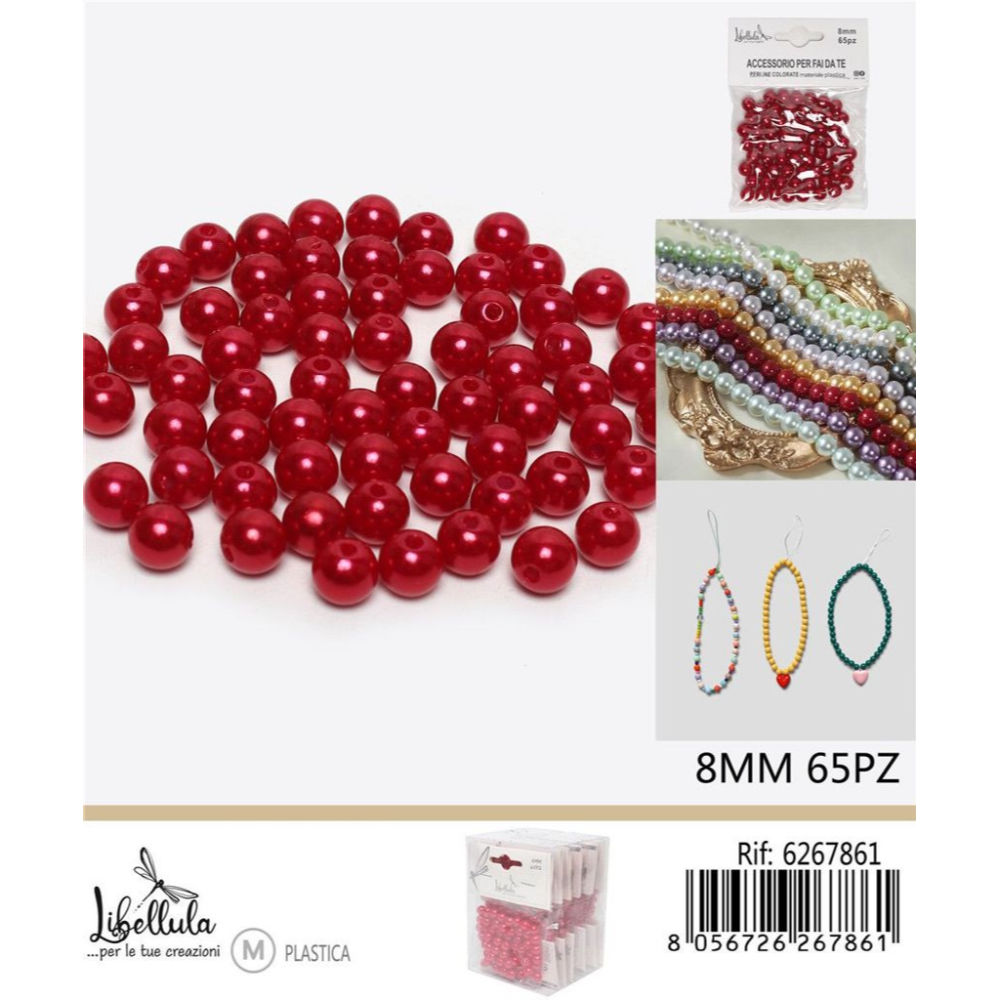 PERLINE IN PVC CON FORO - ROSSO 8MM - 65PZGev