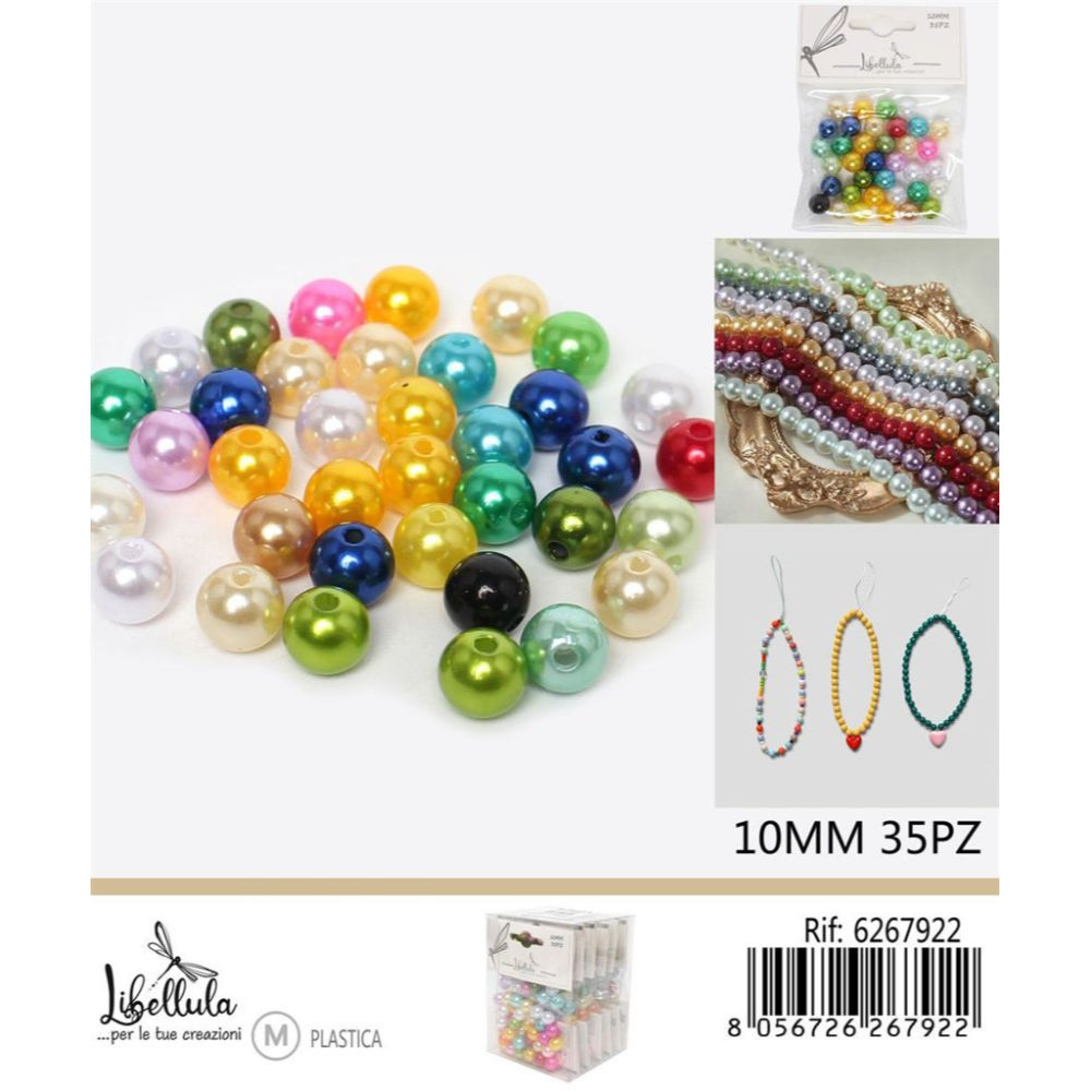 PERLINE COLORATE CON FORO 10MM - 35PZGev