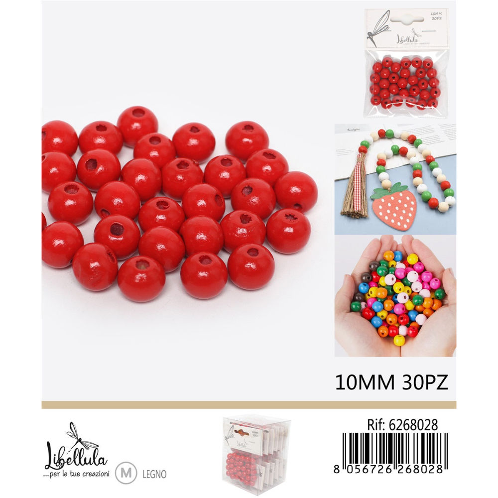 PERLINE DI LEGNO - ROSSO 10MM - 30PZGev