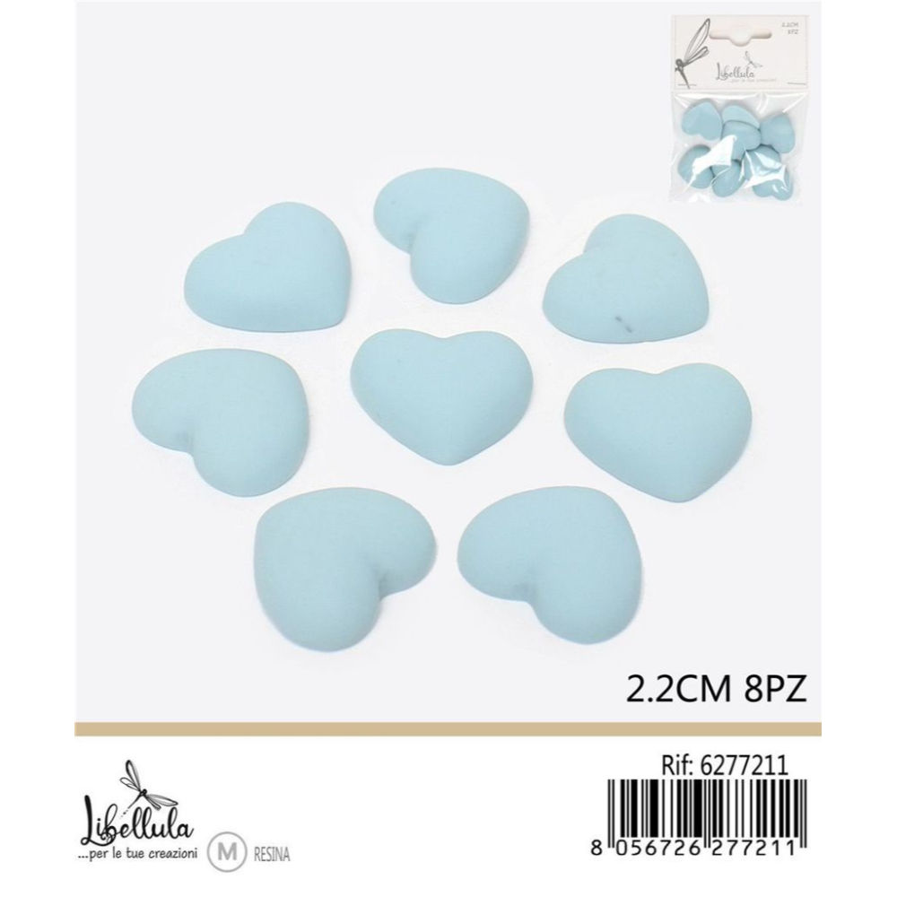 CUORI DECORATIVI IN RESINA - AZZURRO 2,2CM - 8PZGev