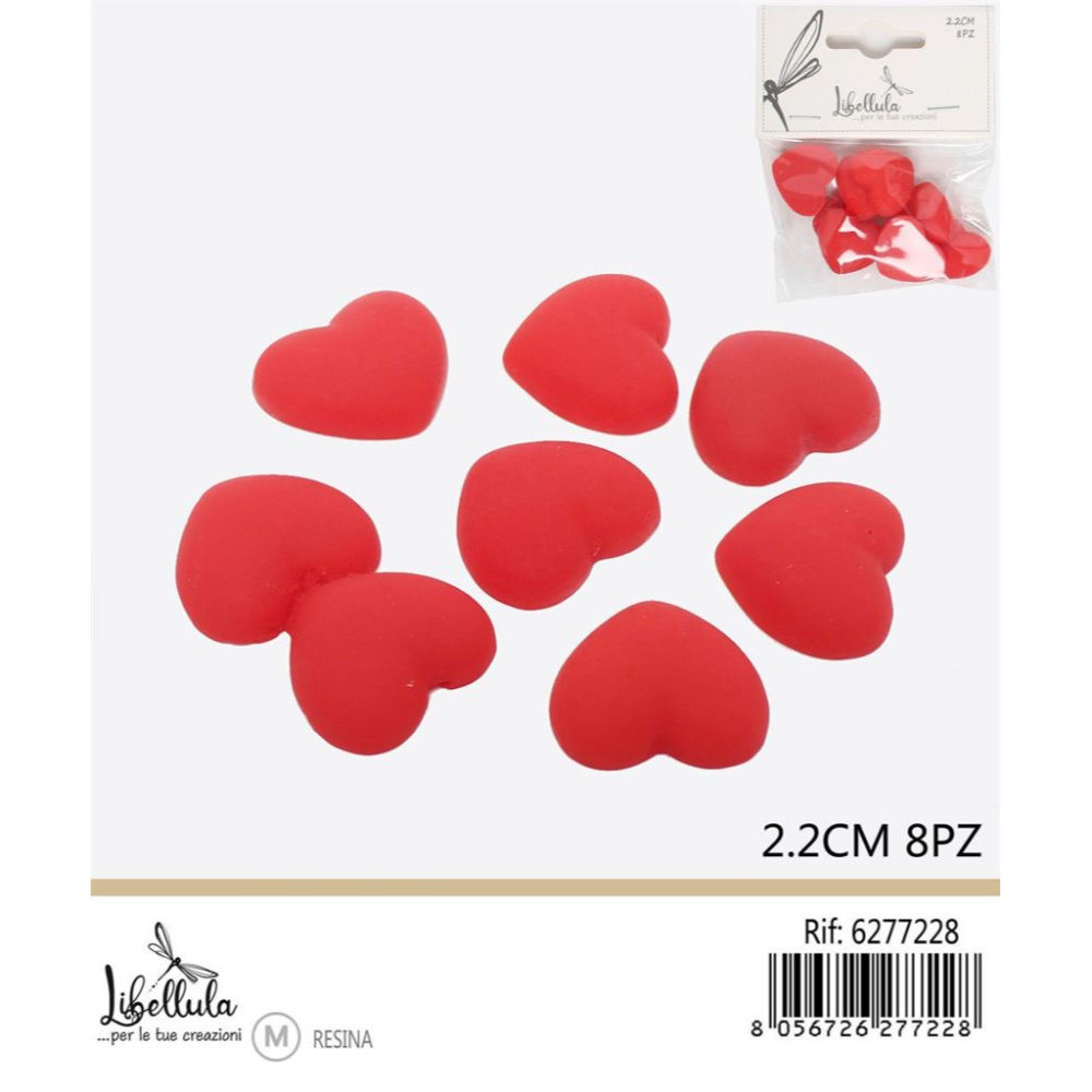 CUORI DECORATIVI IN RESINA - ROSSO 2,2CM - 8PZGev