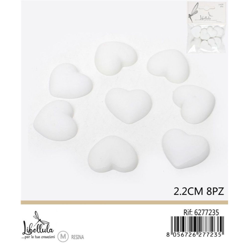 CUORI DECORATIVI IN RESINA - BIANCO 2,2CM - 8PZGev
