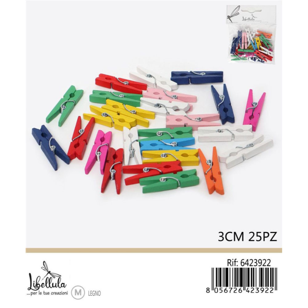 MINI MOLLETTE DI LEGNO - MULTICOLOR 3CM - 25PZGev