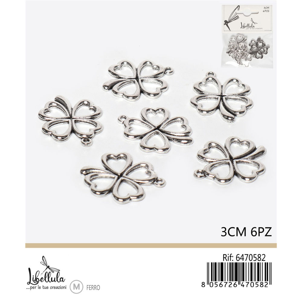 CIONDOLO A QUADRIFOGLIO - ARGENTO 3CM - 6PZGev