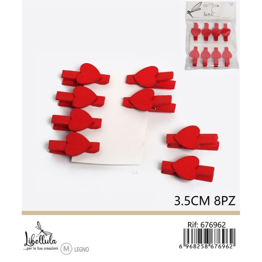 MINI MOLLETTE CON CUORE - ROSSO 3,5CM - 8PZGev