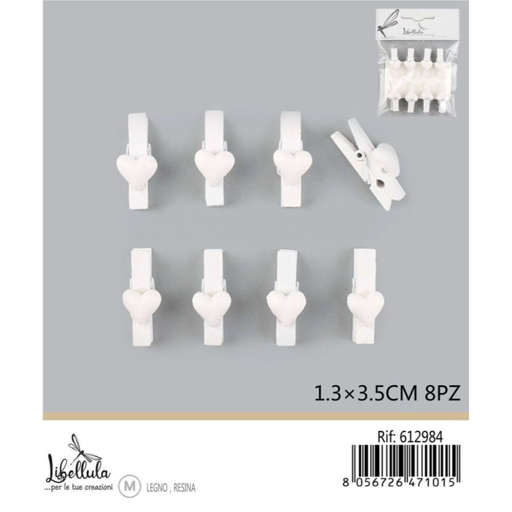 MINI MOLLETTE CON CUORE BIANCO 3,5CM 8PZGev