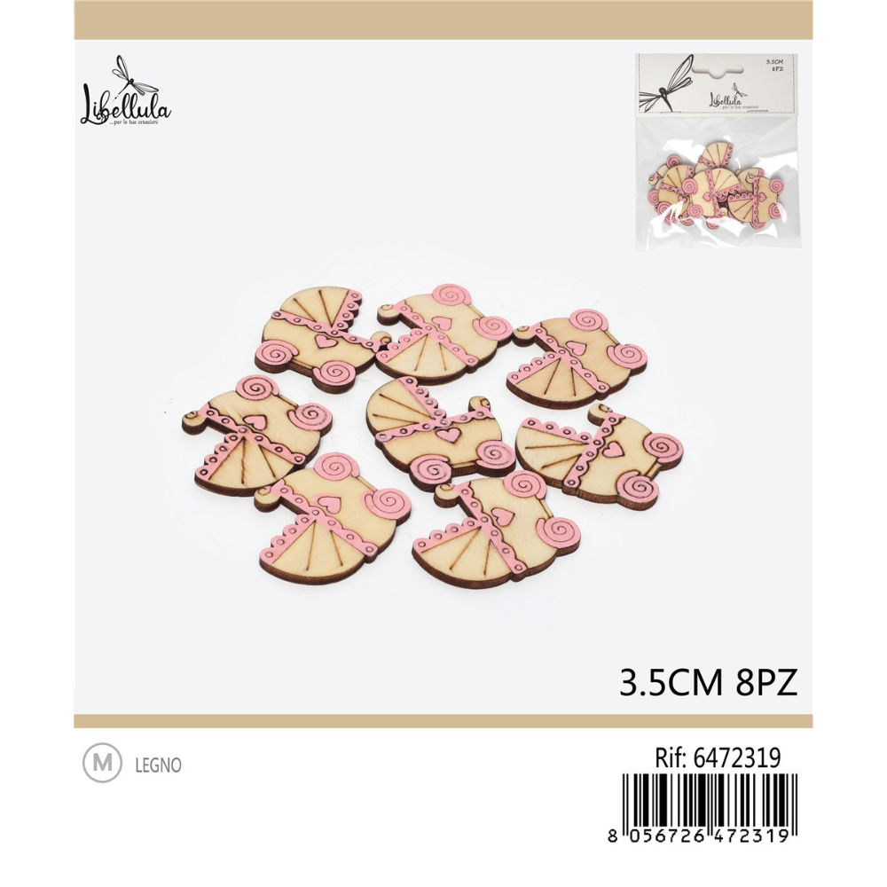 SAGOME DECORATIVE -PASSEGGINO ROSA 3,5CM - 8PZGev