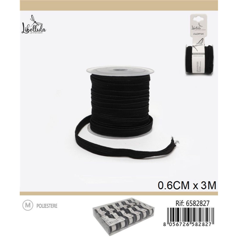NASTRO ELASTICO - NERO 6MM x 3MGev