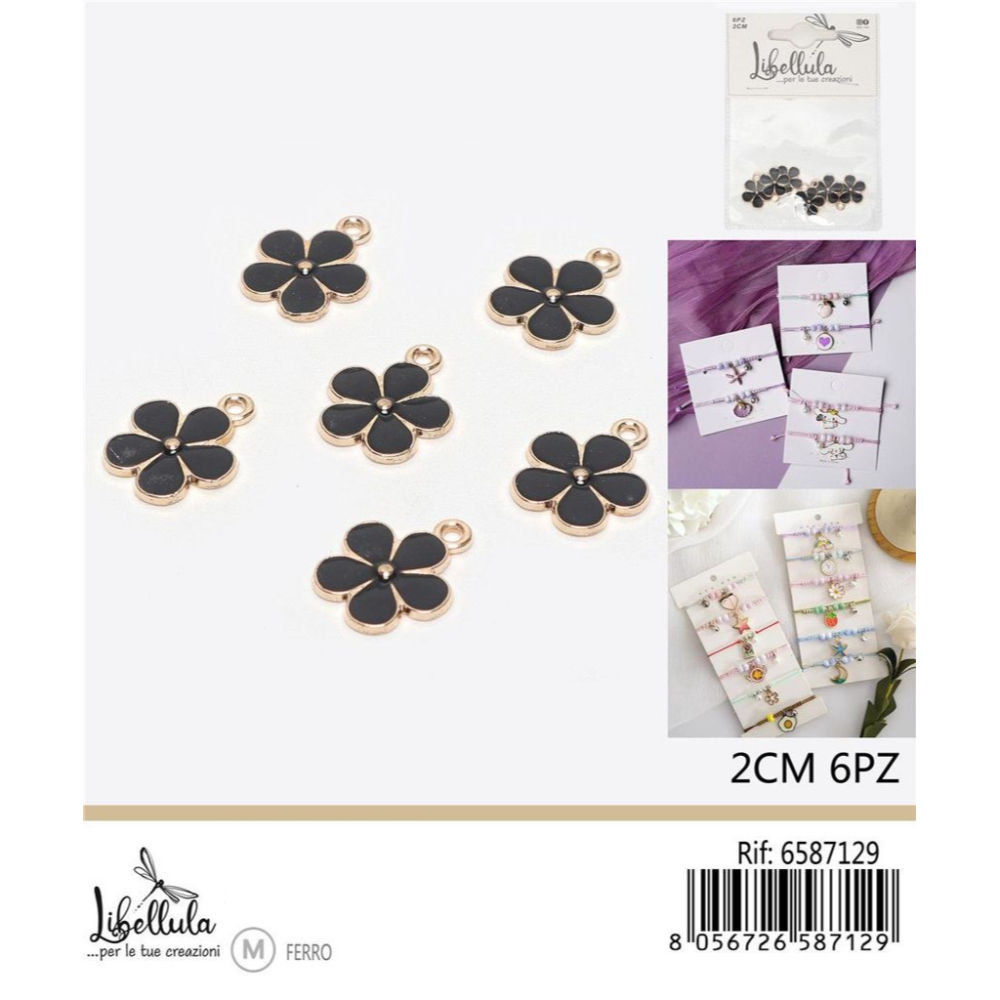 CIONDOLO A FIORE - NERO 2CM - 6PZGev