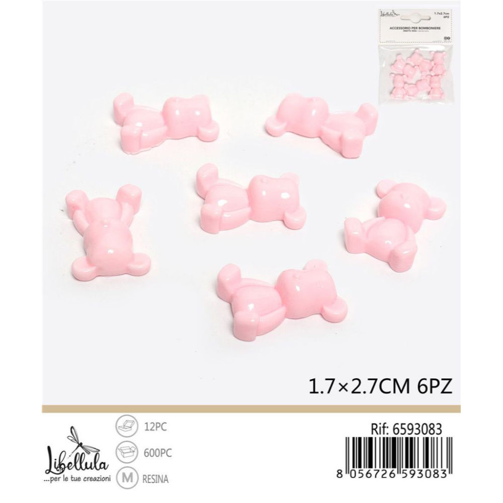 Orsetto Decorativo Seduto 1,7x2,7cm - Rosa 6pzGev