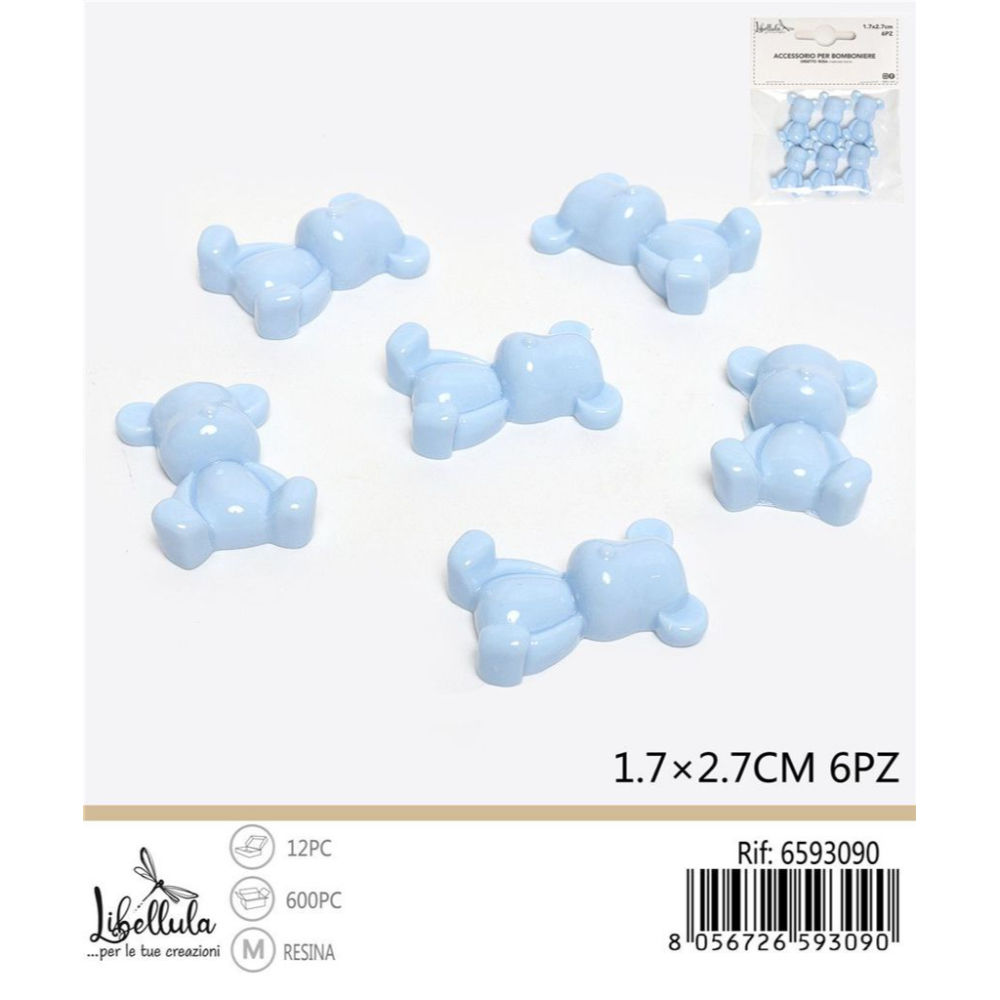 Orsetto Decorativo Seduto 1,7x2,7cm - Azzurro 6pzGev