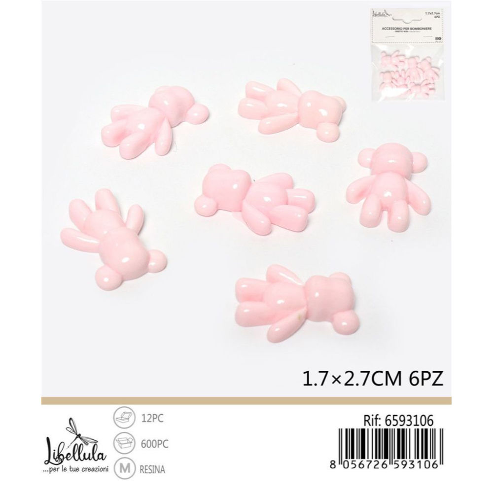 Orsetto Decorativo 1,7x2,7cm - Rosa 6pzGev