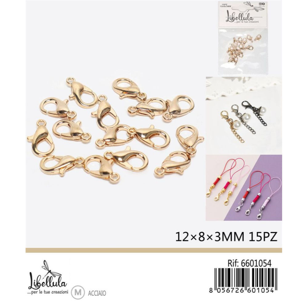 ACCESSORI BIGIOTTERIA - MOSCHETTONI ORO - 15PZGev
