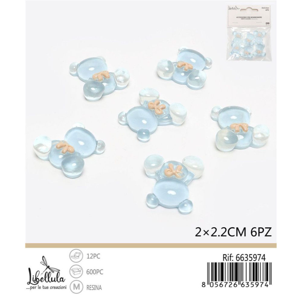 Orsetto Decorativo 2x2,2cm - Azzurro 6pzGev