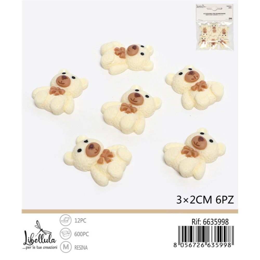 Orsetto Decorativo Teddy 3x2cm - Bianco 6pzGev