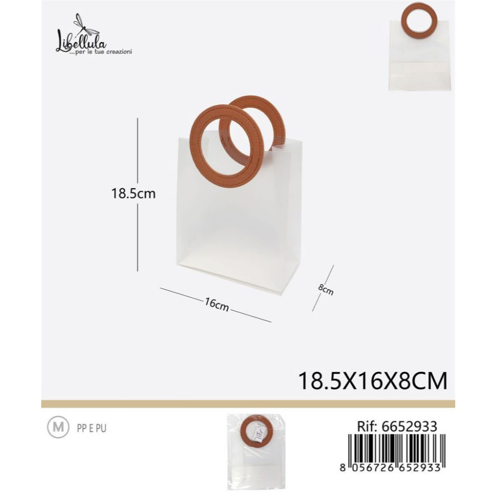 SACCHETTO TRASPARENTE - MANICO TONDO BEIGE - 18,5x16CMGev