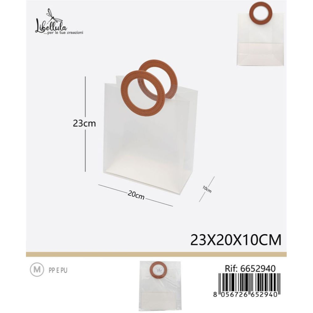 SACCHETTO TRASPARENTE - MANICO TONDO BEIGE - 23x20CMGev