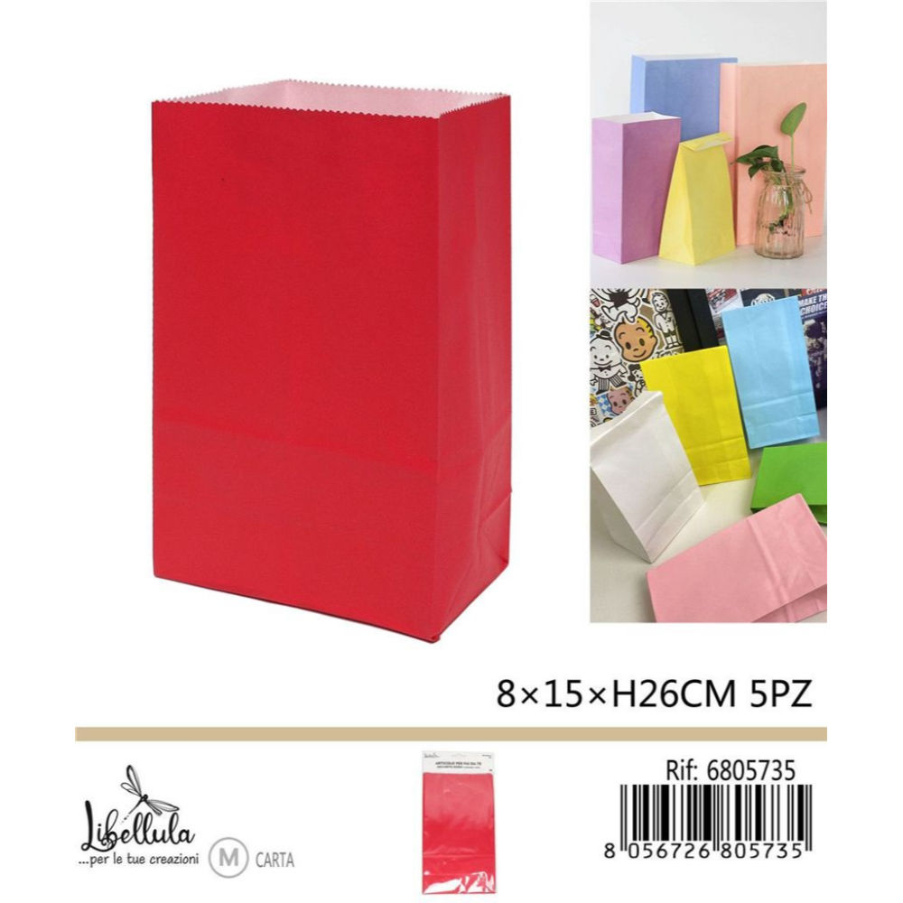 SACCHETTI DI CARTA - ROSSO 15x26CM - 5PZGev