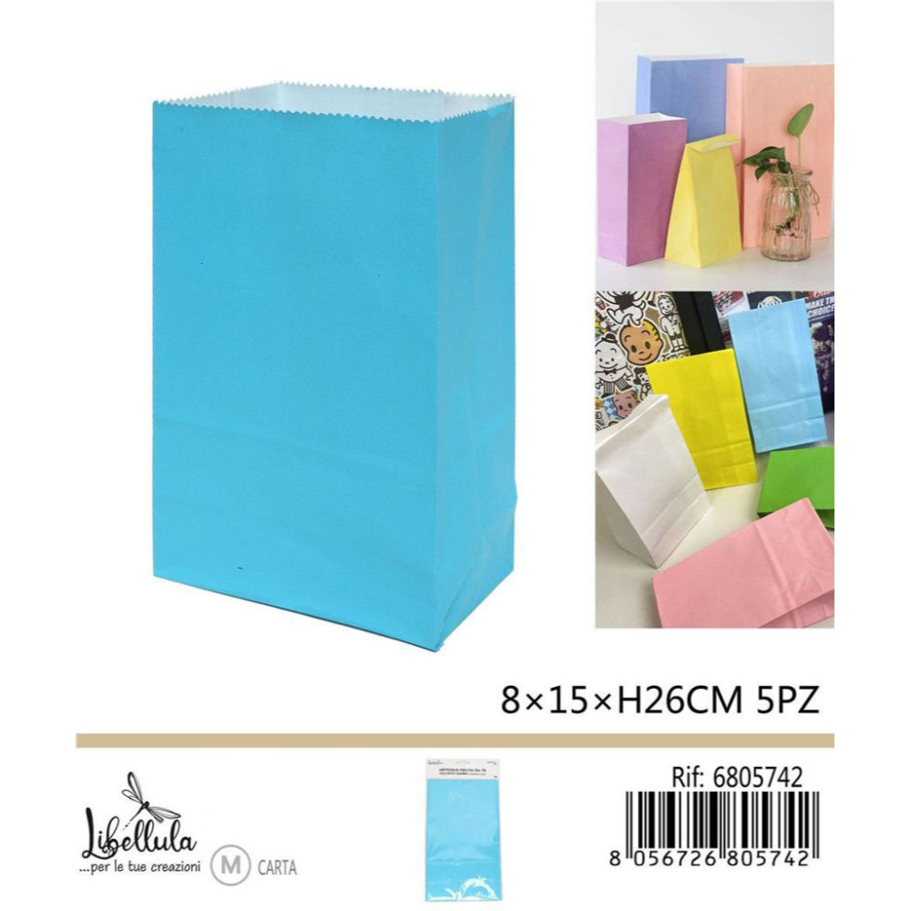 SACCHETTI DI CARTA - AZZURRO 15x26CM - 5PZGev