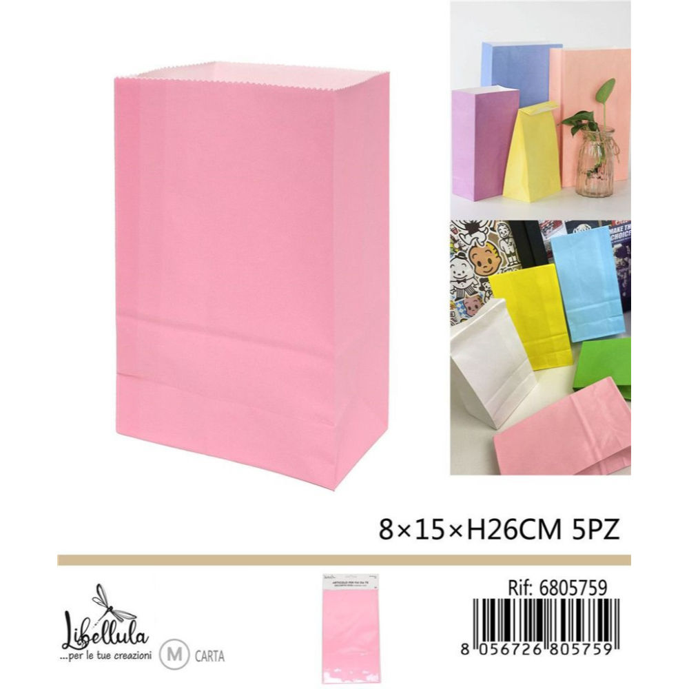 SACCHETTI DI CARTA - ROSA 15x26CM - 5PZGev