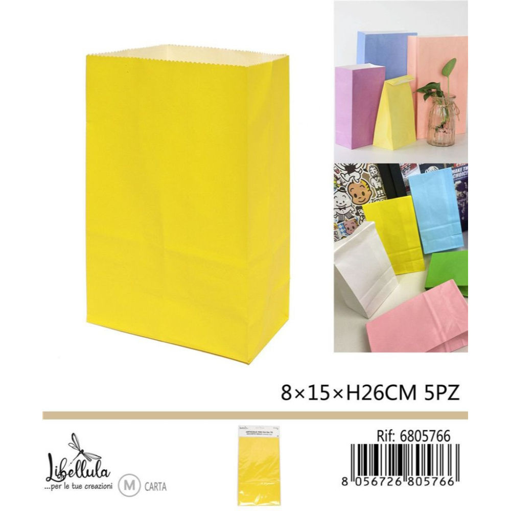 SACCHETTI DI CARTA - GIALLO 15x26CM - 5PZGev