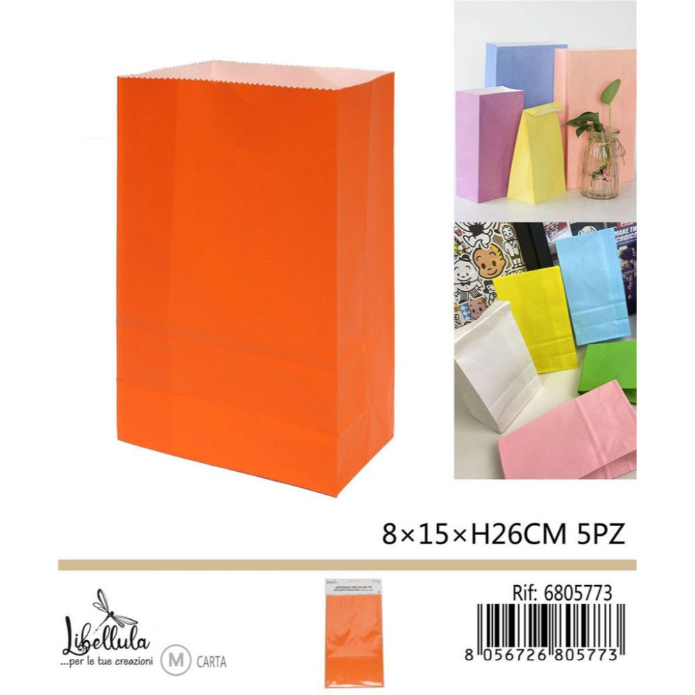 SACCHETTI DI CARTA - ARANCIONE 15x26CM - 5PZGev