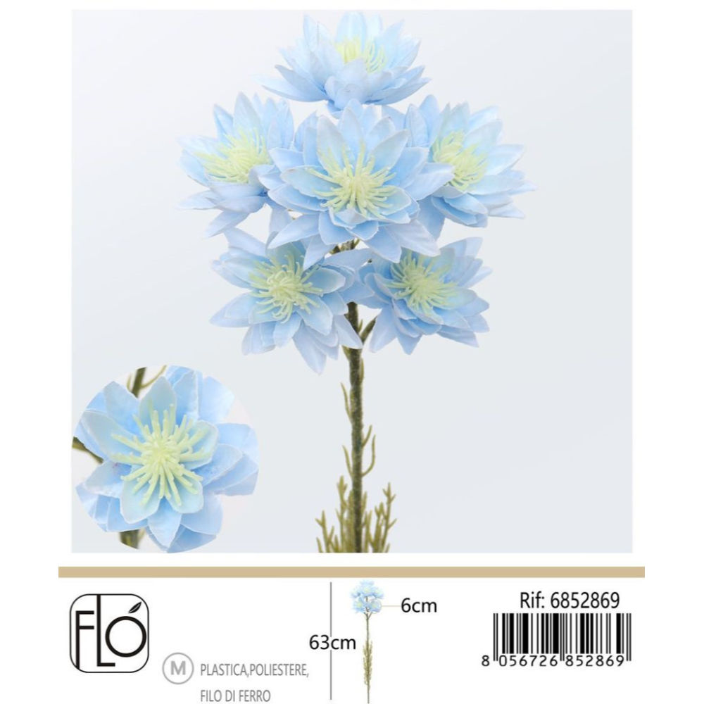 Fiore Artificiale Stelo Fiori di Loto Azzurro - 63cmGev