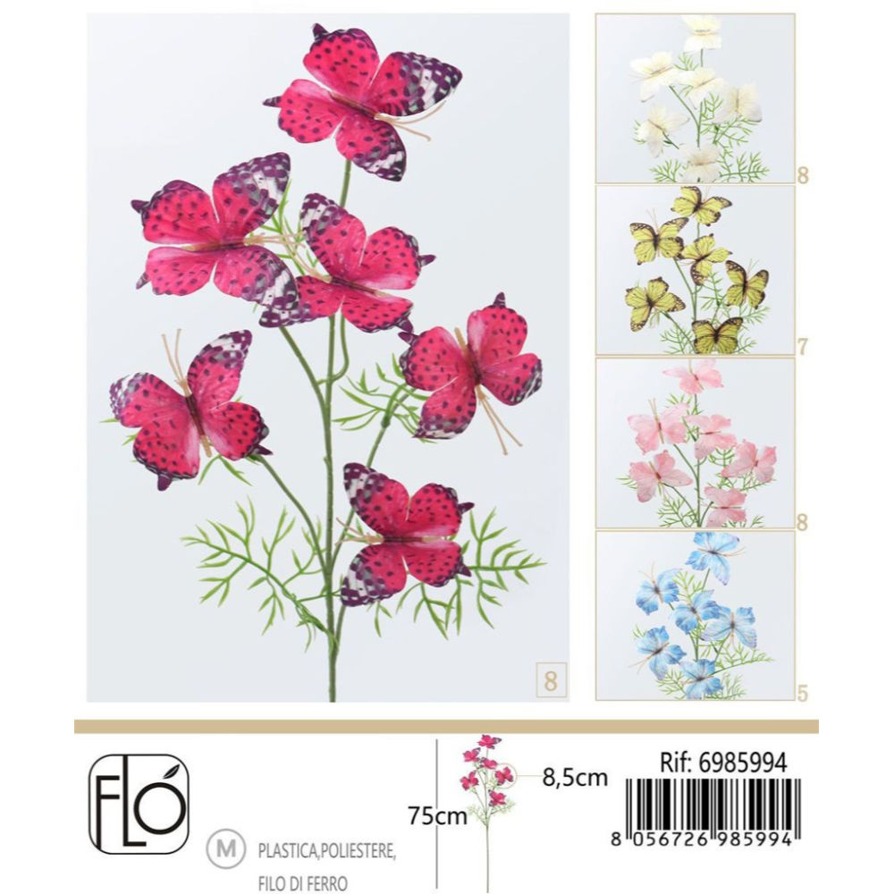 Fiore Artificiale Stelo con Farfalle - 75cmGev