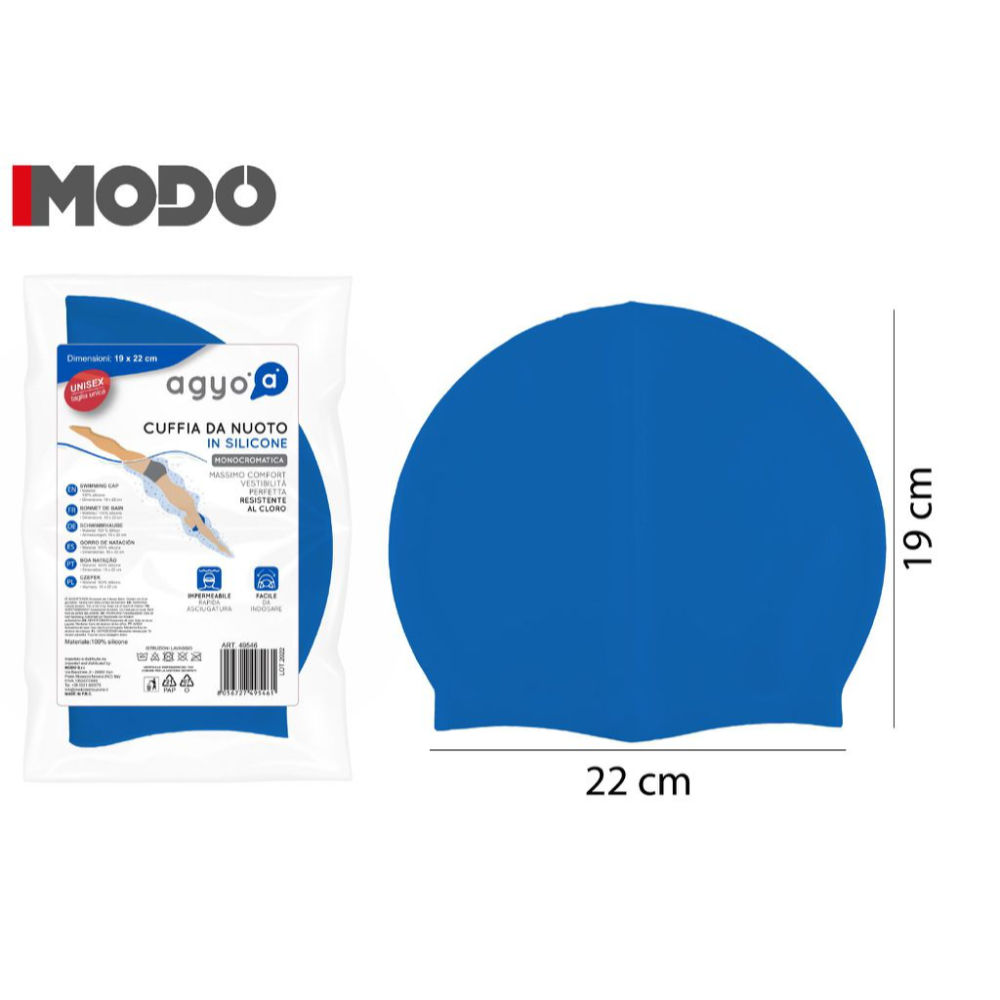 I09 CUFFIA DA NUOTO IN SILICONE 19*22CM AZZURROAgyo