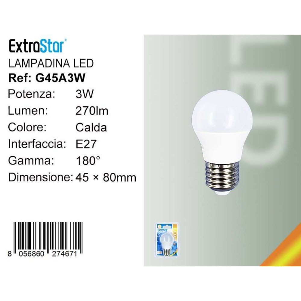 Lampadina LED E27 3W 270LM - Luce Calda 3000KExtrastar