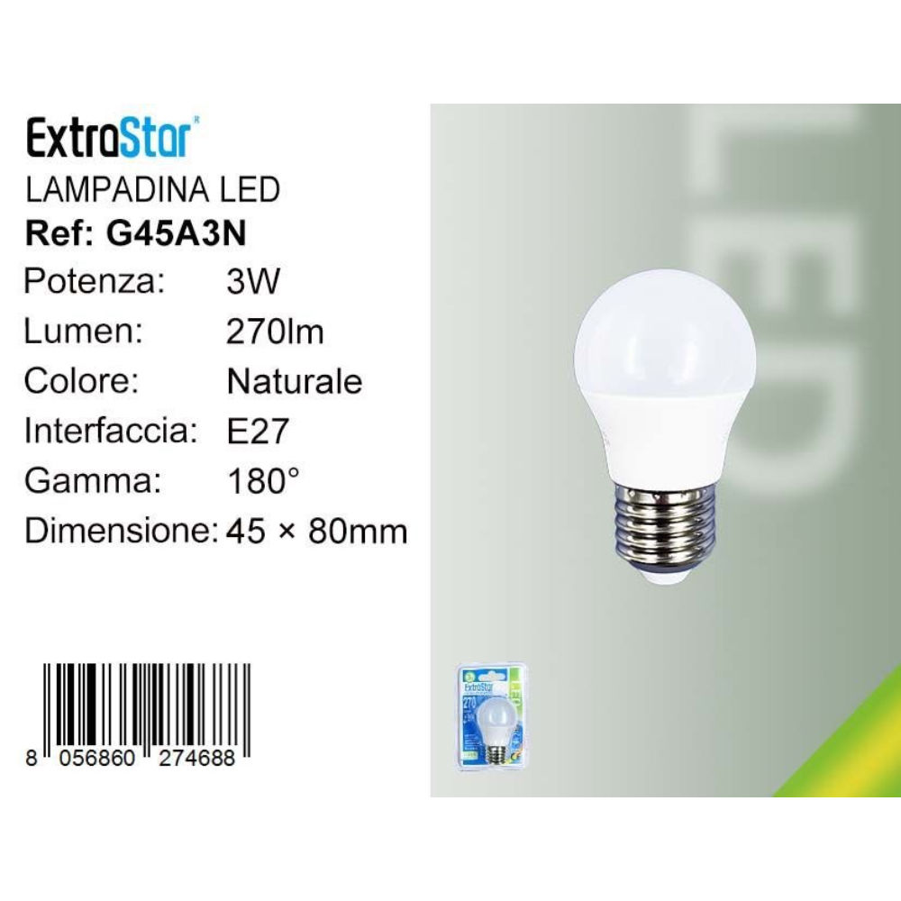 Lampadina LED E27 3W 270LM - Luce Naturale 4200KExtrastar