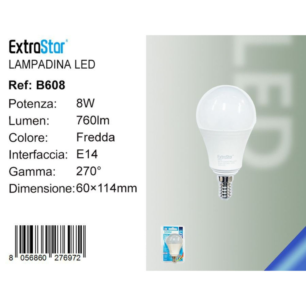 Lampadina LED E14 8W 760LM - Luce Fredda 6500KExtrastar