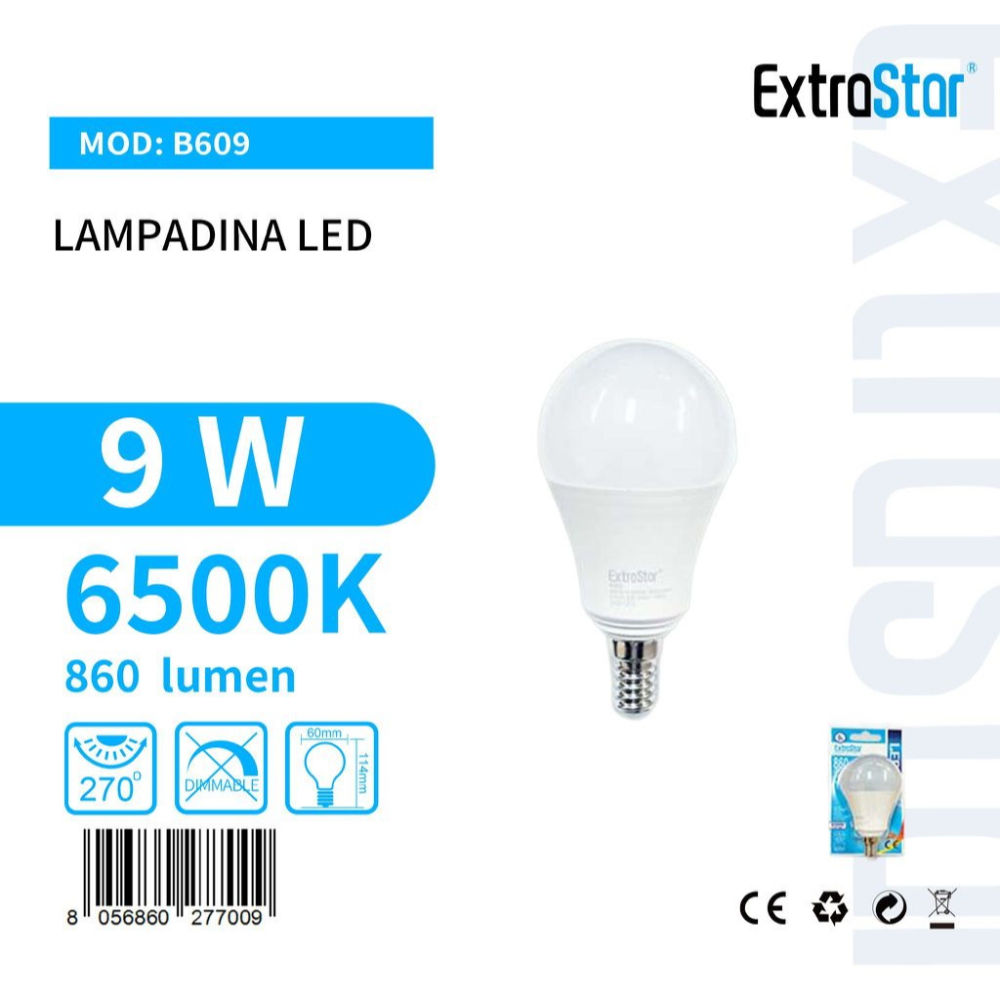 Lampadina LED E14 9W 860LM - Luce Fredda 6500KExtrastar