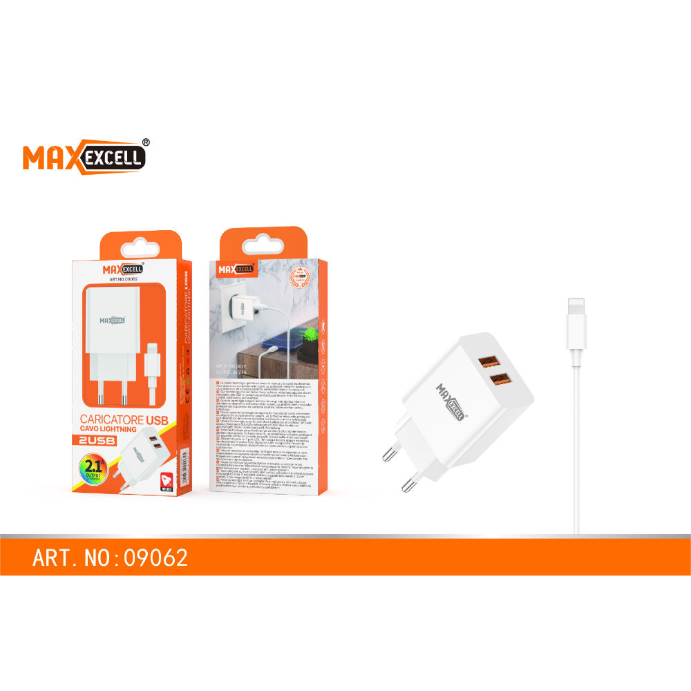 MAXEXCELL 2.1A CARICATORE 2 USBMaxexcell