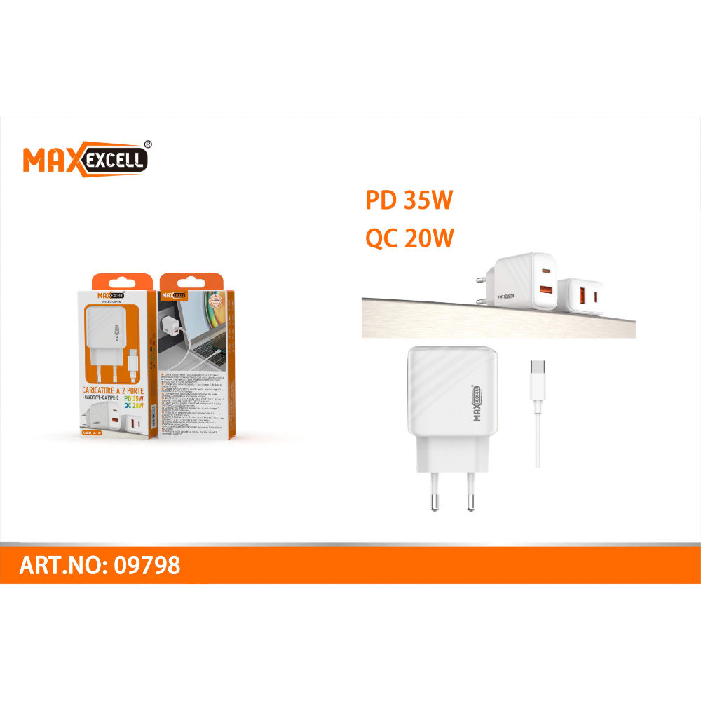 CARICATORE QC 20W PD 35W CON CAVO TYPE-C A TYPE-CMaxexcell