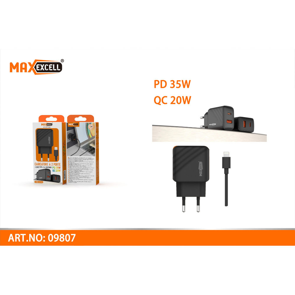 CARICATORE QC 20W PD 35W CON CAVO TYPE-C A LIGHTNINGMaxexcell