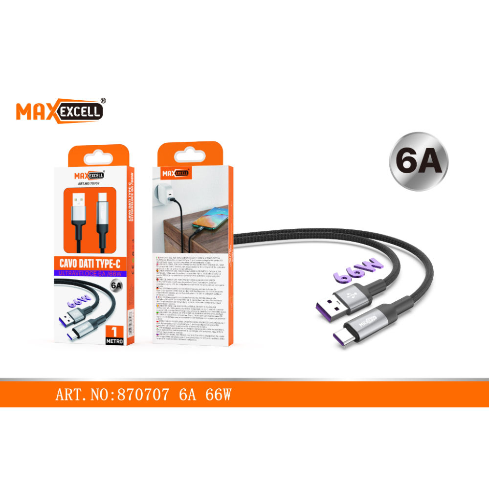 CAVO TYPE-C FAST CHARGE 1M 6A/66WMaxexcell