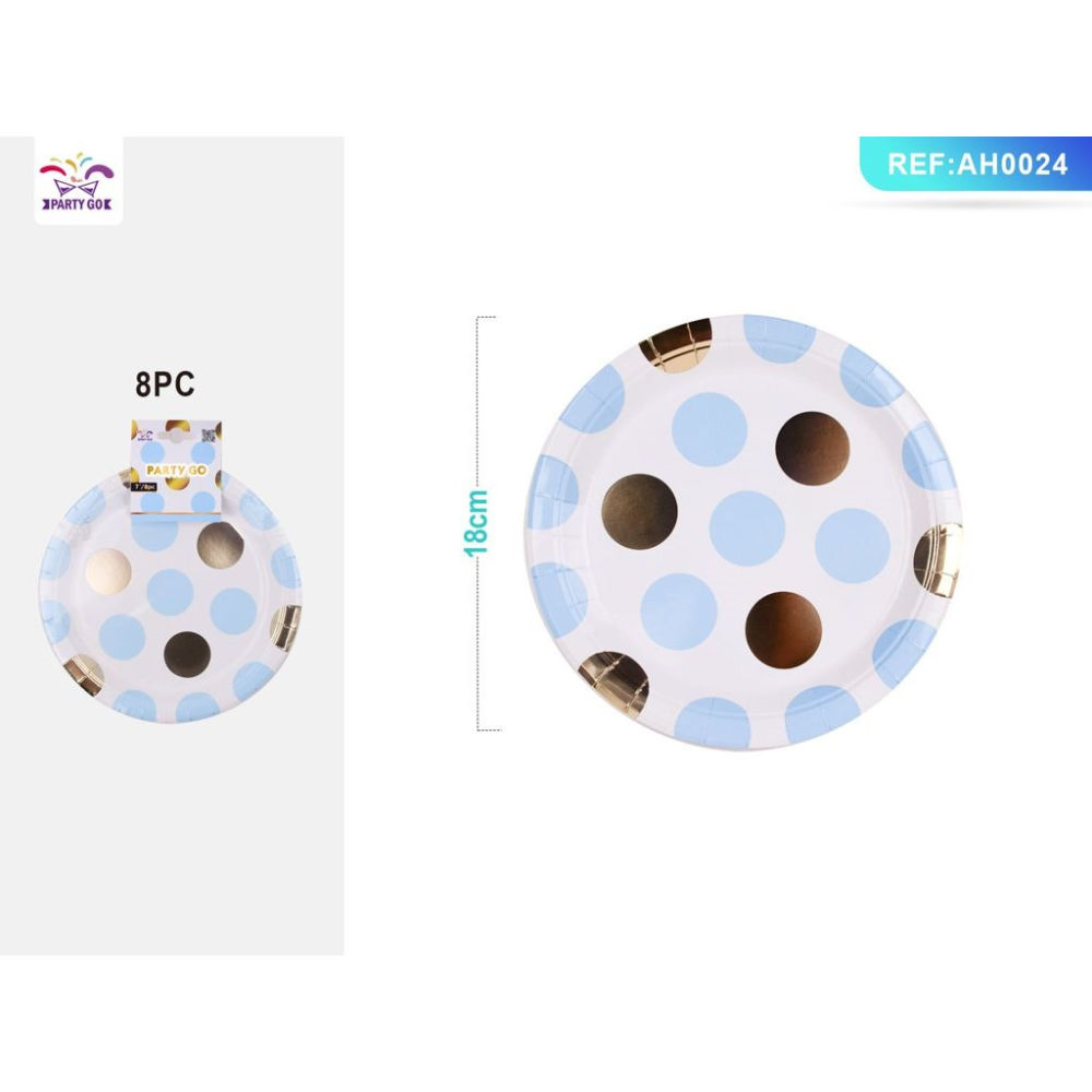 PIATTI MONOUSO A POIS - BIANCO & BLU 18CM - 8PZParty Go