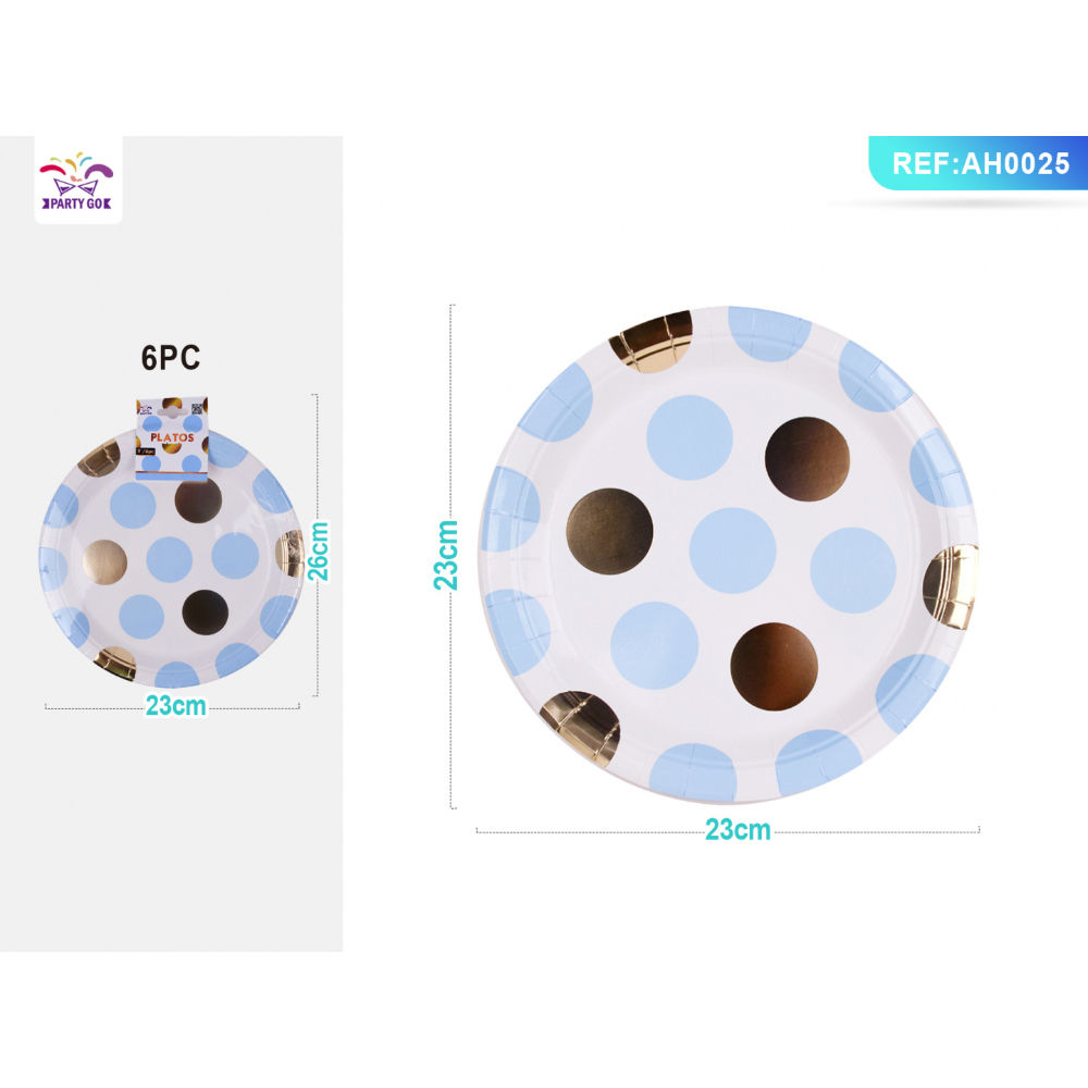 PIATTI MONOUSO A POIS - BIANCO & BLU 23CM - 6PZParty Go